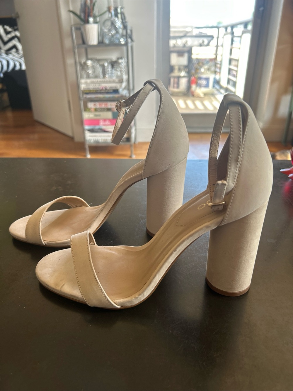 Aldo Beige Suede Ankle Strap Block Heel Sandals Women’s Size 8